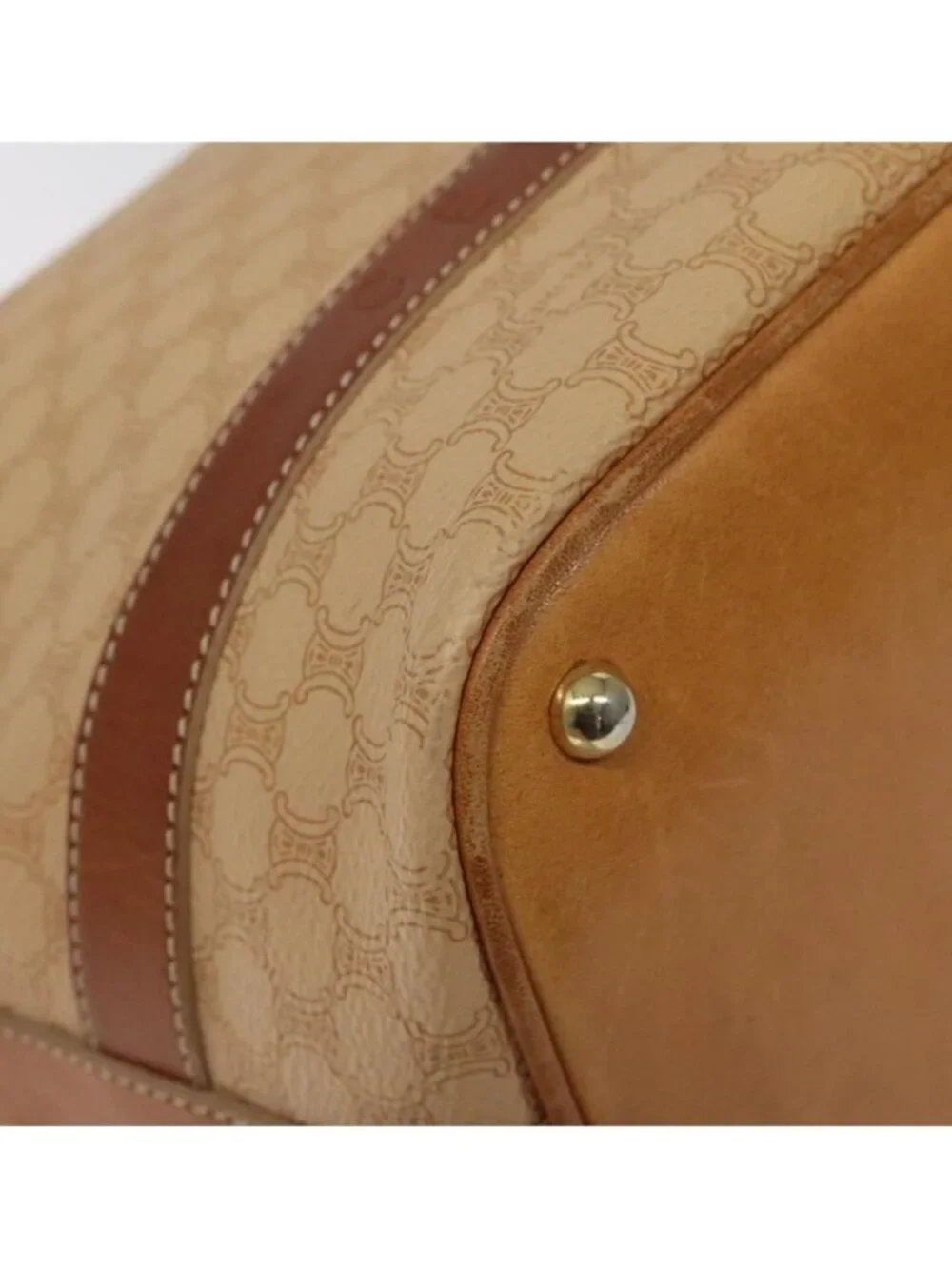 Authentic CELINE Macadam Canvas Shoulder Bag PVC Leather Beige Gold - Picture 6 of 16